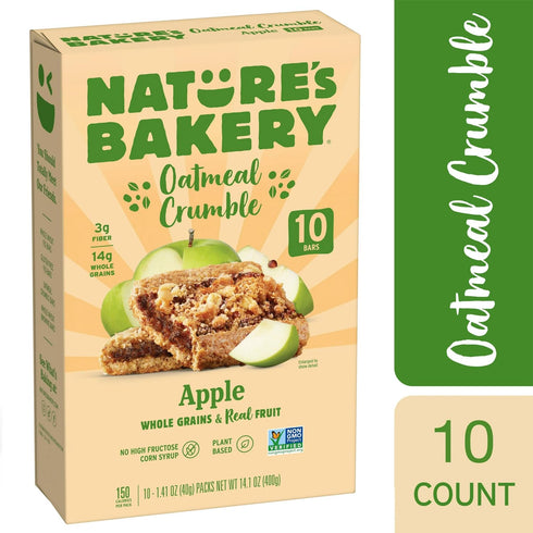 KD Chocolates 10 1.41 oz Nature's-Bakery Oatmeal Crumble Breakfast Snack Bars, Apple, Whole Grains & Real Fruit