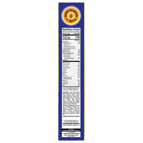 28 oz Honey Bunches of Oats with Almonds Breakfast Cereal, Honey Almond Cereal with Oats and Granola Cluster, Whole