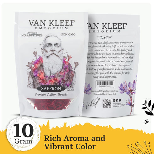 10 Van Kleef Emporium Kashmiri Saffron Threads Grams | Grade A+ Super Negin Premium All-Red Spice | Pure & Organic