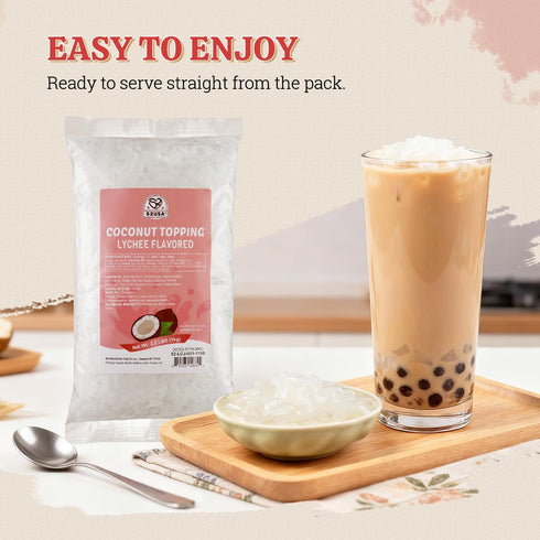 52USA 1kg (2.2 lbs) Lychee Flavored Coconut Jelly Topping for Desserts and Boba Tea, Premium Coconut Gel Strip