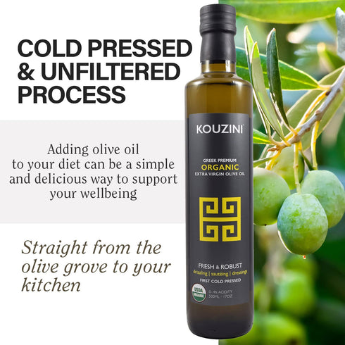 500ml Kouzini Organic Greek Extra Virgin Olive Oil, First Cold Pressed, Single Origin, Family Owned Organic Extra