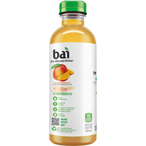 18 12 Pack Bai Antioxidant Infused Water Beverage, Malawi Mango, with Vitamin C and No Artificial Sweeteners, Fluid