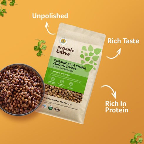 (4 lbs) Organic Tattva Kala Chana Whole - Organic Black Chickpeas - Unpolished Brown Chick Peas - Rich in Protein