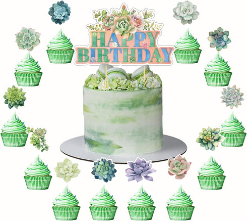 MMBDAMAI 25 Pcs Succulent Plants Cake Decorations Succulent Plants Cake Topper Cupcake Toppers