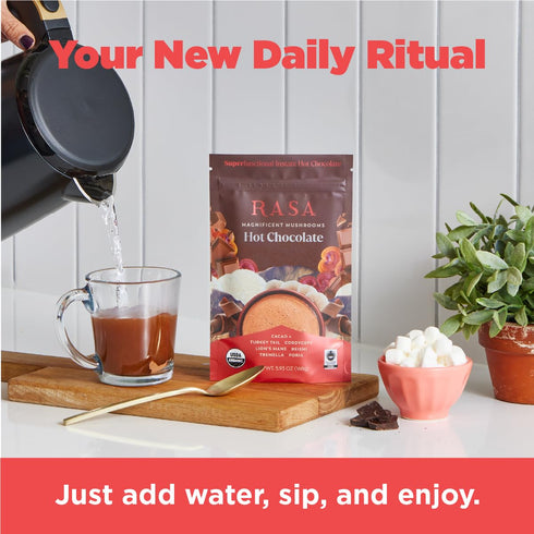 Rasa (6 oz 14 Magnificent Mushrooms Hot Chocolate | Adaptogenic Hot Cocoa Mix, Made With Organic Cacao and Organic