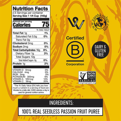 Frozen Pre-Packaged Frozen 100% (12 oz Pitaya Foods - Organic Passion Fruit Bite-Sized Pieces, Fruit, No Added Sugar