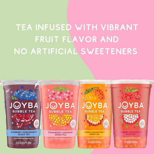 4 Pack, 12 oz. JOYBA Strawberry Rose Bubble Tea with Botanicals, fl. Cups