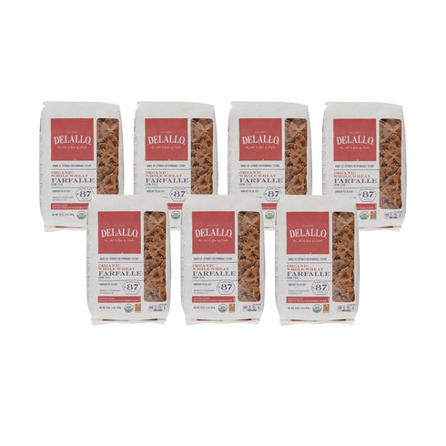 DeLallo Whole Wheat Farfalle Bowtie Pasta, 1 Pound Bag, 7 Pack, Butterfly