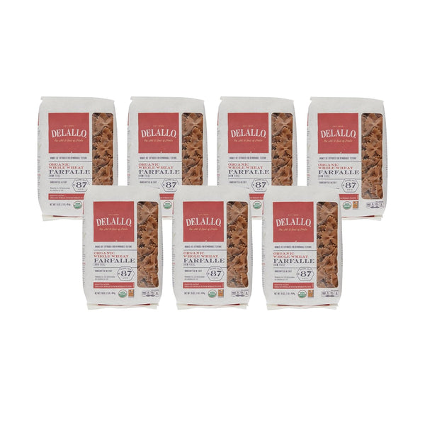 DeLallo Whole Wheat Farfalle Bowtie Pasta, 1 Pound Bag, 7 Pack, Butterfly