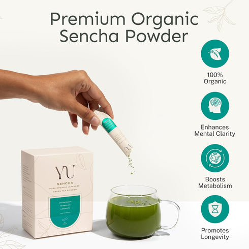 100 2.65 oz Yu Tea Organic Sencha Green Tea Powder, Servings | Rich in Antioxidants, EGCG, & L-Theanine | Pure Japanese