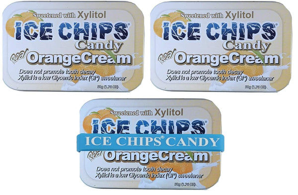 ICE CHIPS Xylitol Candy Tins, 5.28 oz Total (Orange Cream, 3 Pack) - Includes BAND as Shown