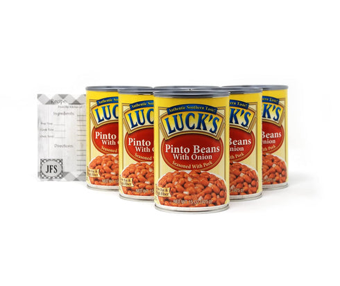 JFS Lucks Pinto Beans with Onions, 6-15 ounce cans full of Plant Protein