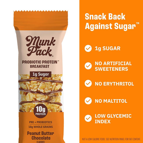 Pack Pack 10g 1g 6g 5 Count Munk Sampler Probiotic Protein Snack Bars | Plant Protein, Sugar, Fiber |Diabetic-Friendly
