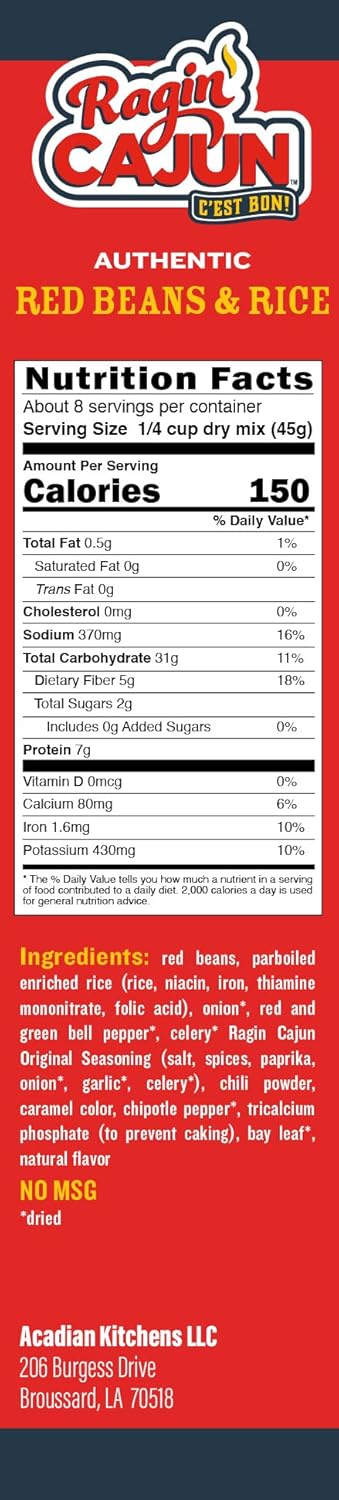 8oz (Pack 3) Ragin Cajun Red Beans and Rice of - Easy, Authentic, and Delicious - No MSG Added - Seasoned for Authentic