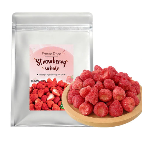 JKPDAMZ 1 Ib Freeze Dried Strawberries, 450g, Whole Berry, No Added Sugar, Natural