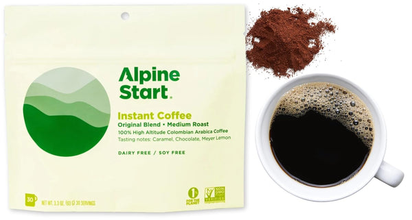 Alpine Start Instant Coffee Powder Mix, Medium Roast Original Blend, Hot or Cold Brew, 30 Servings