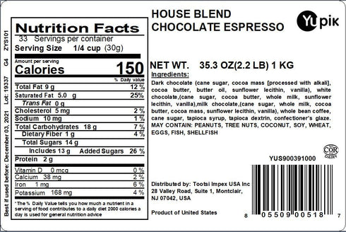 2.2 lb (35.2 oz), Yupik Triple Chocolate Espresso Coffee Beans, Coffee Beans Covered in Milk Chocolate, White Chocolate