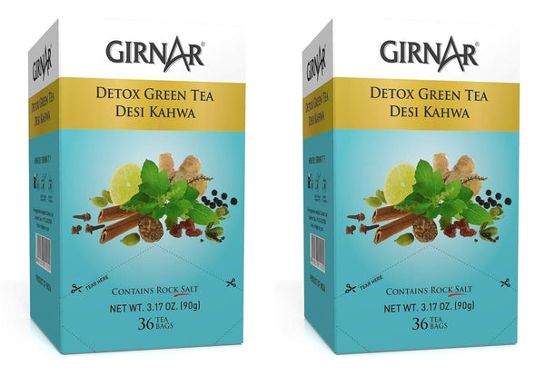 GIRNAR Green Tea Desi Kahwa (Detox Tea) - 36 Tea Bags X 2