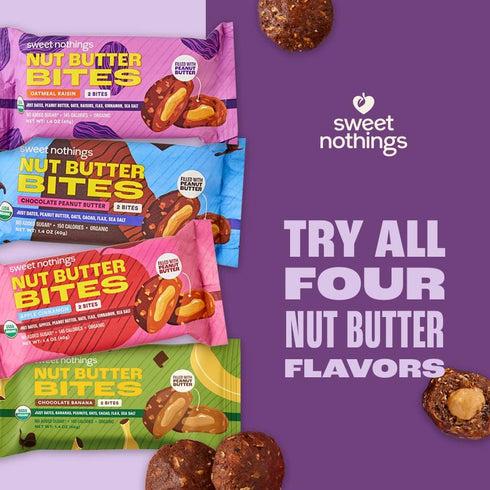2 Pack 7 Sweet Nothings, Superfood Nut Butter Bites Organic Snack, Apple Cinnamon with Peanut Butter, Bite - No Added