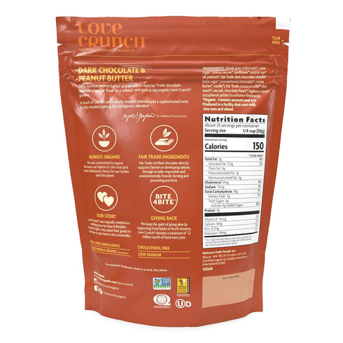 26.4 oz, (Pack 2) Love Crunch Organic Dark Chocolate & Peanut Butter Granola, Value Size, Non-GMO, Fair Trade, by