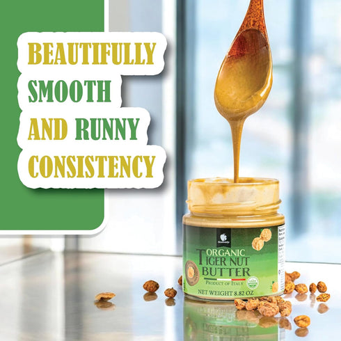 30 8.8oz 250g Gourmanity Organic Tigernut Butter, Sweet and Nutty Tasting Nut Free Peanut Butter Alternative, Compliant