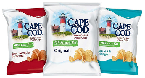 (24 Count) Pack Cape Cod Potato Chips, Reduced Fat Kettle Cooked, Seaside Sampler Variety