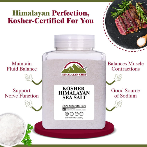 5 Himalayan Chef Kosher Sea Salt Full Flavor, No Additives, unrefined and Less Sodium - Natural and Organic - Pound