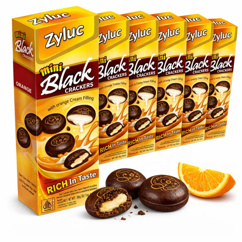 Zyluc Mini Black Crackers Orange Flavored Snack with Cocoa & Citrus Blend