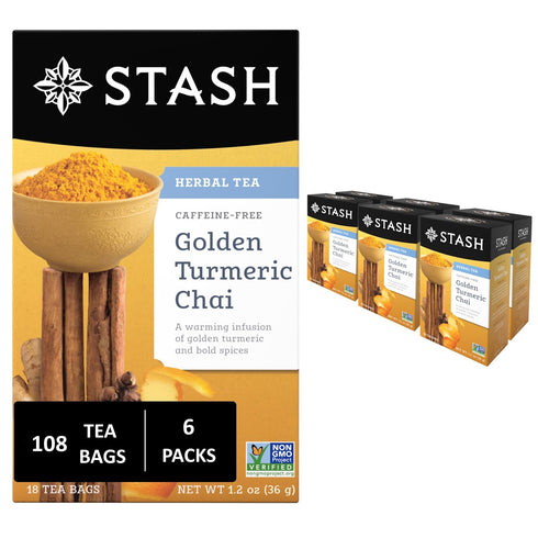 Stash Tea Turmeric Chai Herbal Tea - Naturally Caffeine Free, Non-GMO Project