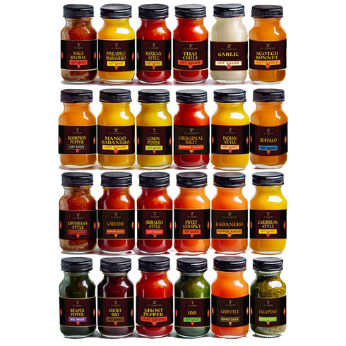 TILZ COLLECTION Sets |24 Tilz, Hot Sauce Gift Hot Sauce Bottles, Sampler, Chilli Sauce, Food Gifts For Men |Sriracha