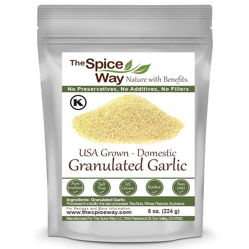 The Spice Way Granulated Garlic - Domestic, US Grown (8 oz) Resealable Bag