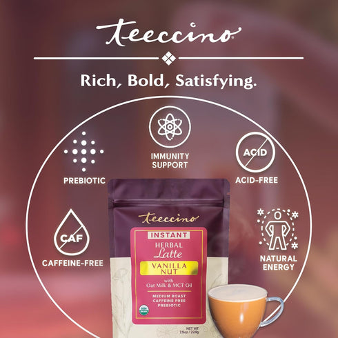 14 7.9 Teeccino Organic Instant Vanilla Nut Herbal Latte Servings Creamy Oat & Coconut Latte Plus MCT Oil with Vanilla