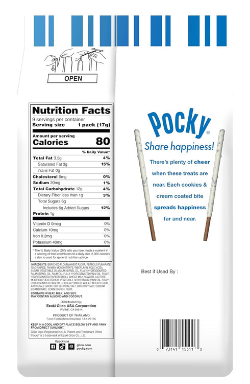 5 (9 Pocky Cookies & Cream Family Size Bags Individually Wrapped Pouches Each)