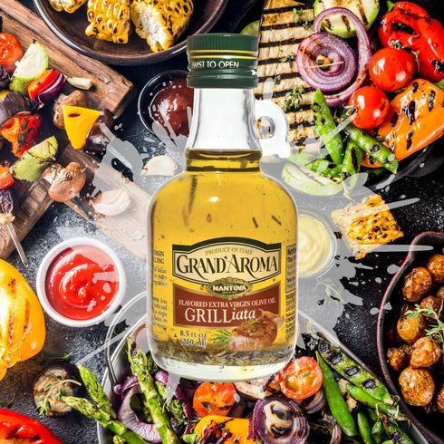100% 8.5 oz (Pack 3) Mantova GrandAroma Grilliata Extra Virgin Olive Oil, made in Italy, cold-pressed, natural