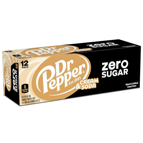 12 oz 12 pack DR PEPPER and Cream Soda Zero Sugar, fl cans