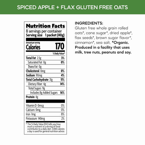 11.3 oz (Pack 6), Nature's Path Organic Spiced Apple + Flax Instant Oatmeal, of Gluten Free, Non-GMO