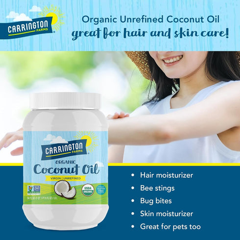 54 Oz Carrington Farms Organic Virgin Cold Pressed Coconut Oil for Cooking, Unrefined & Nutrient Dense, MCT Oil
