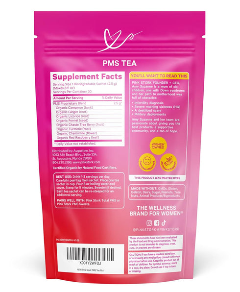 8 15 Pink Stork Organic PMS Tea for Hormone Balance, Mood Swings, Bloating, and Period Regularity - Herbs - Vitex, Red