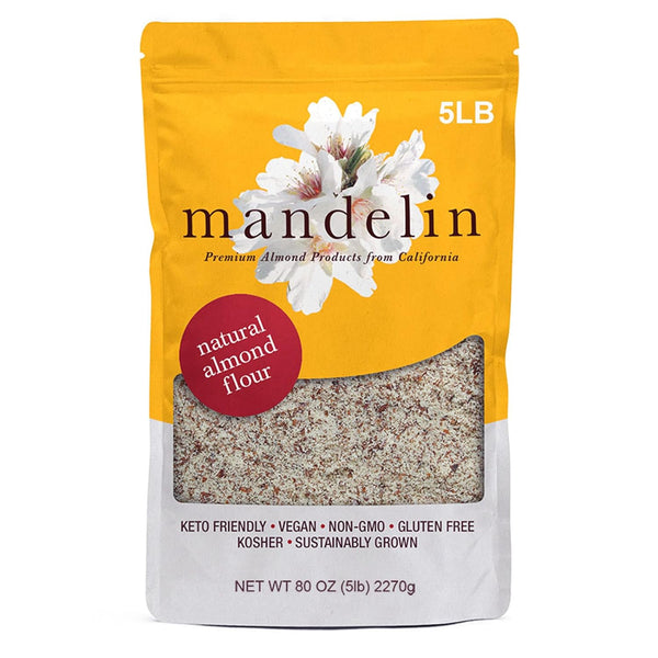 MANDELIN CALIFORNIA ALMONDS AND ALMOND PASTES Mandelin Grower Direct Pure Natural Almond Flour with Skin (5 lb), Non-GMO,