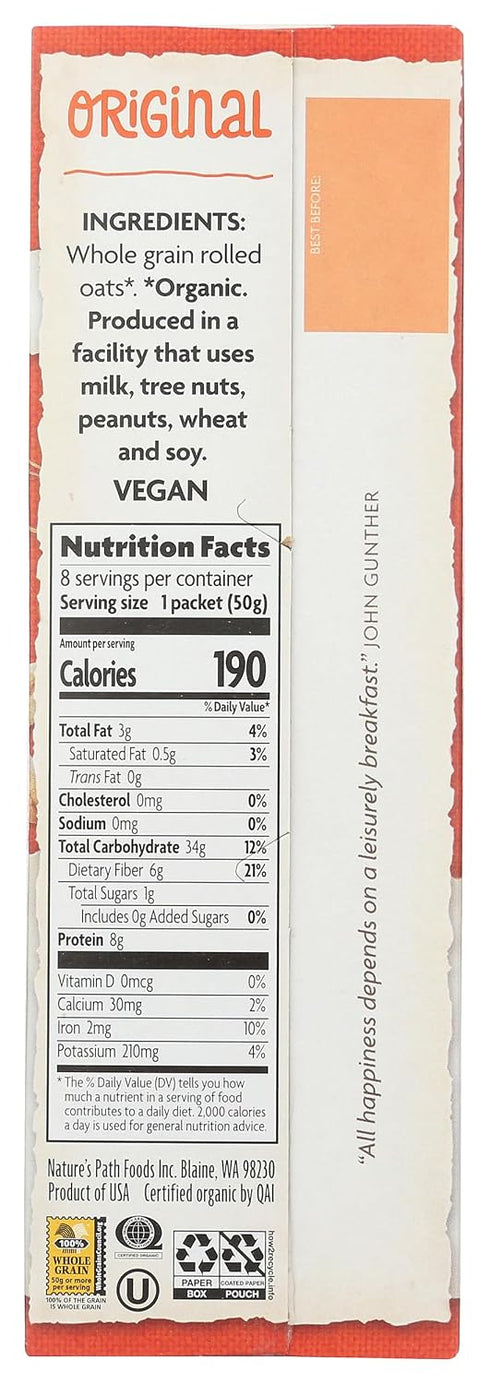 14 oz Nature's Path Hot Instant Oatmeal Original Organic
