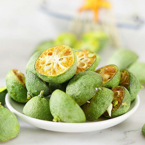 4.2oz/120gGreen WAKIKI Natural Dried Green Kumquat, Manderin Dehydrated Kumquat Slices, No Added Sugar, Natural Dried