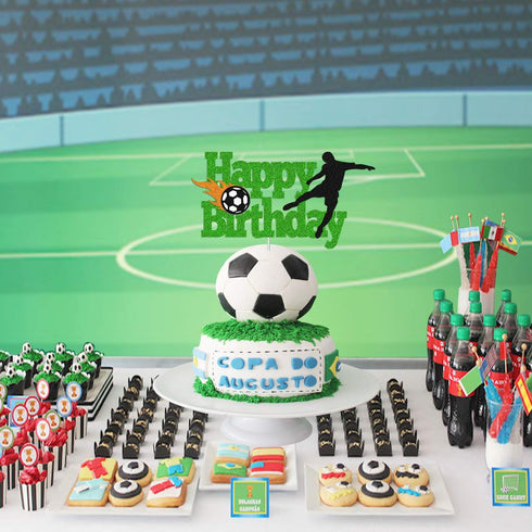Soccer Cake Topper, Happy Birthday Sign, Football Player Cake Decorations for Sport Theme Birthday Party Supplies