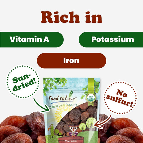 1 Food to Live Organic Dried Apricots, Pound Non-GMO, Kosher, Unsulfured, Raw, Vegan, Bulk