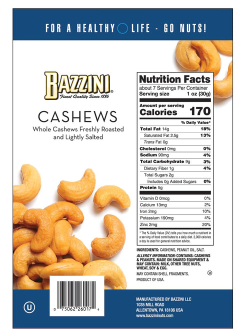 1886, (1 Bazzini Gourmet Nuts, Kosher, Established in Made in the USA Pouch, Cashews)