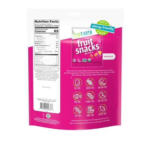 Packs, (60 Packs) YumEarth Organic Tropical Fruit Snacks, Tropical Fruit Flavored Snack Allergy Friendly, Gluten Free