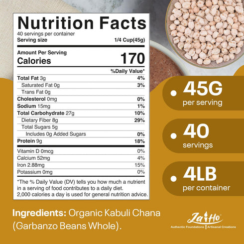 4 lb (4 Jai Ho Certified Organic Kabuli Chana Garbanzo Beans | Chickpeas Lentils | Indian Kabuli Chole Chana | USDA