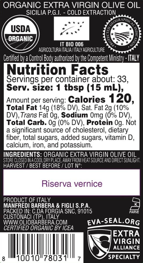 Yummy Bazaar 16.9 oz (500 ml) Sicilian Organic Cold Extracted EVOO, Anniversary Edition by Barbera, fl