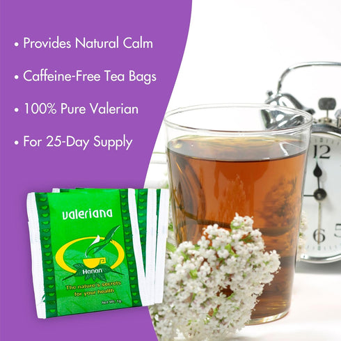 Hanan Valerian Root Tea for Bedtime - 25 Bags Herbal Calming Night Tea, 100% Pure, Caffeine-Free