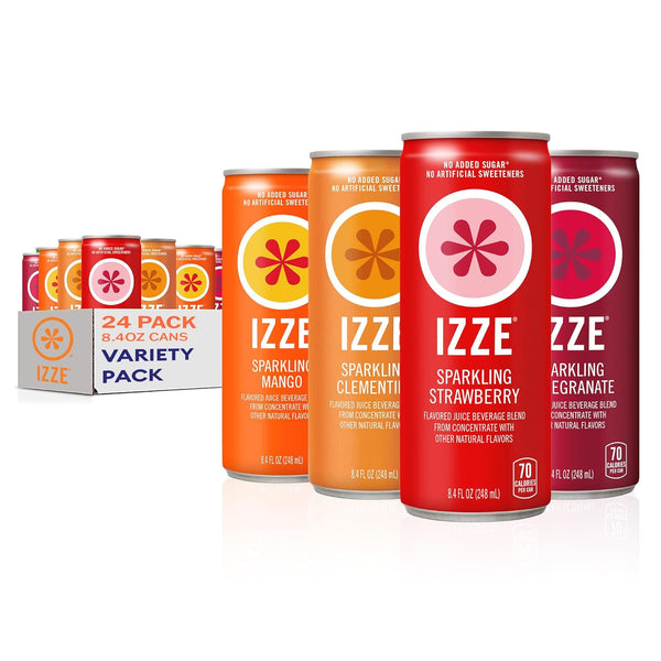 IZZE Sparkling Water Juice Beverage Blend, Dawn Variety Pack, Mango, Clementine, Strawberry,