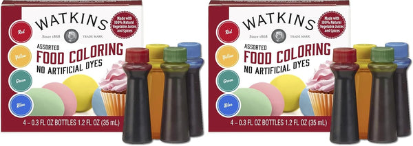 Watkins Assorted Food Coloring, 1 Each Red, Yellow, Green, Blue, Total Four